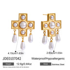 Cross Imitation Pearl Earrings Non-Fading Jewelry for Women Stainless Steel