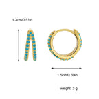 E0472 French Fashion Simple Versatile Blue Turquoise Round Double Layer Earrings for Women Copper Gold Plated Hoop Earrings