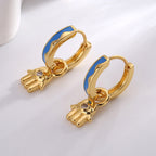 E0703 Creative Palm Inlaid Demon Eye Zircon Earrings for Women Fashion Hip-Hop Style Resin Earrings