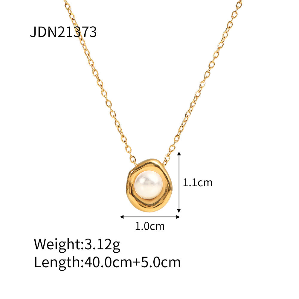 2H Stainless Steel Pearl Necklace Ring Exaggerated Earrings Set Decorations