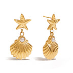 2H Stainless Steel Starfish Earrings Imitation Pearl Earrings Design Sense Earrings Jewelry