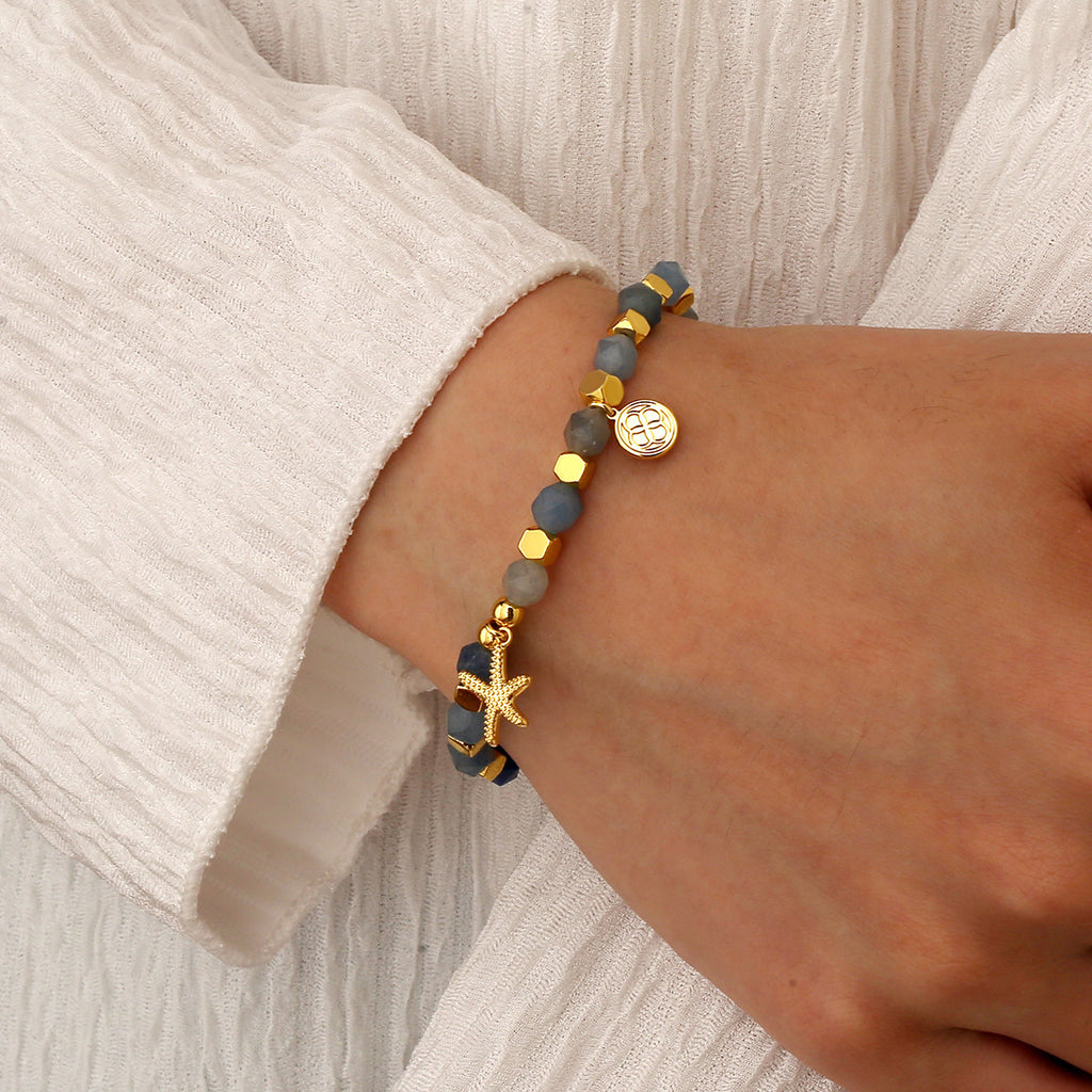 B0266 Fashion Starfish Beaded Bohemian Aquamarine Bracelet