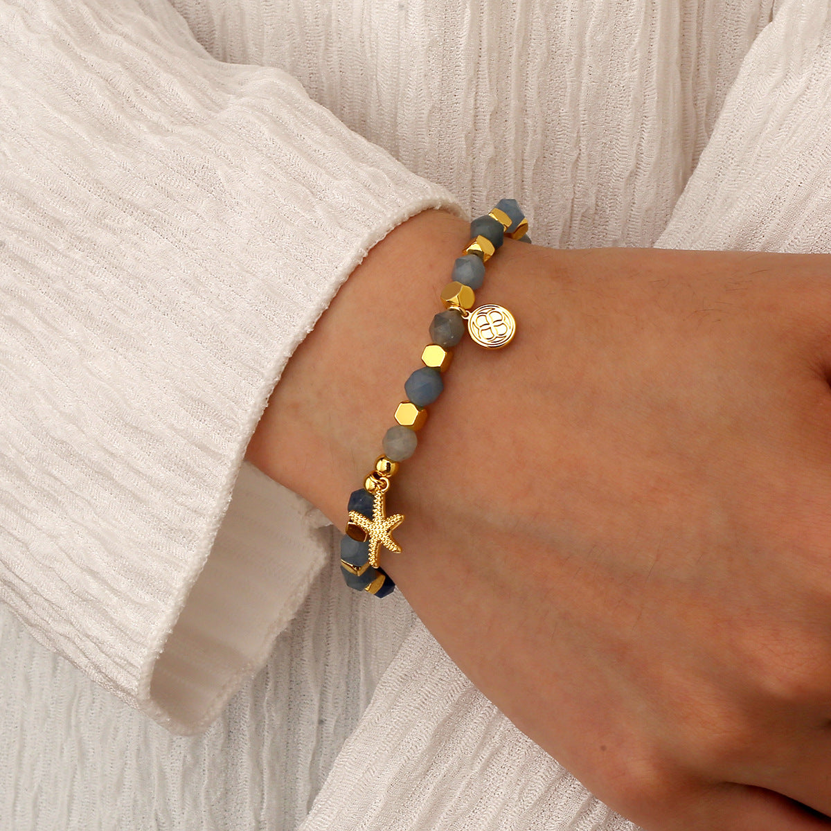 B0266 Fashion Starfish Beaded Bohemian Aquamarine Bracelet