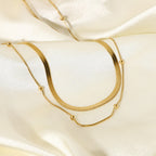 New Fashionable Layered Stainless Steel Choker Necklace 14K Gold Plated Round Bead Chain Jewelry Snake Chain Necklace for Women