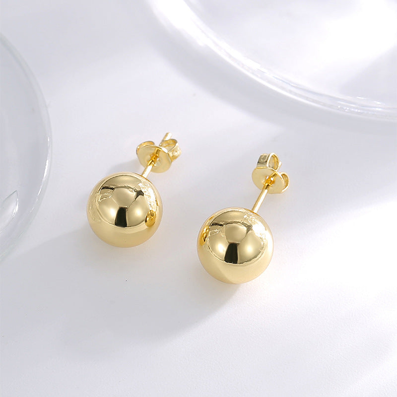 E0791 Personalized Metal Texture Simple Bead Earrings for Women Brass Gold-Plated Vintage Smooth Round Ball Earrings