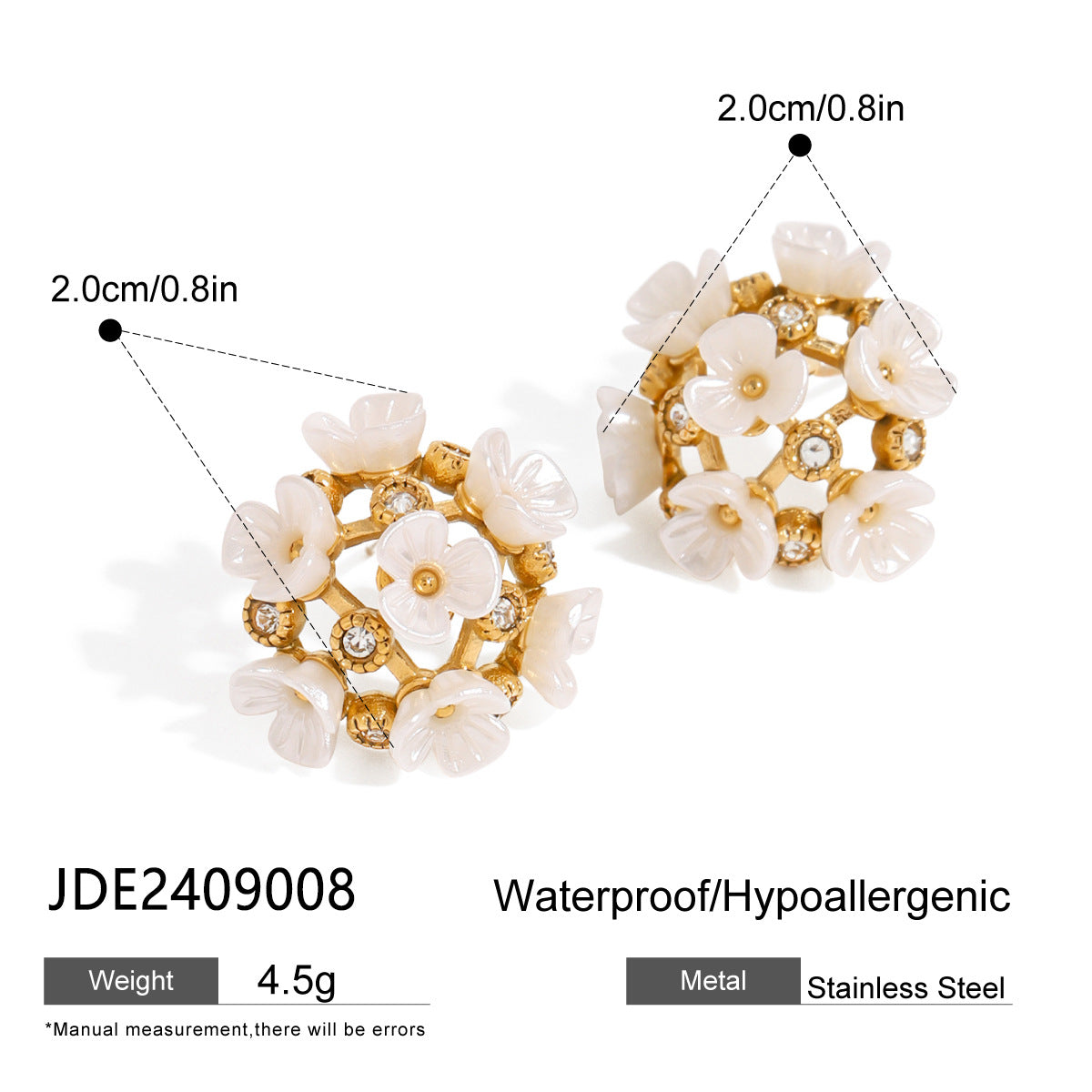 2H Stainless Steel Zircon Flower Earrings Non-Fading Earrings Ear Jewelry earrings