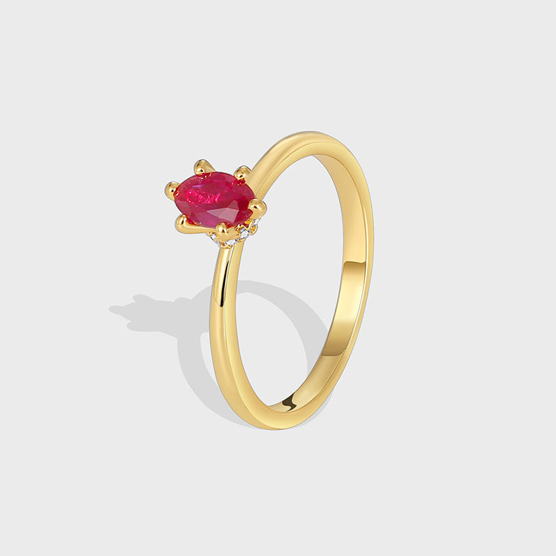 R0382 Design Ring Female Brass Gold Plated Inlaid Red Zircon Joint Ring