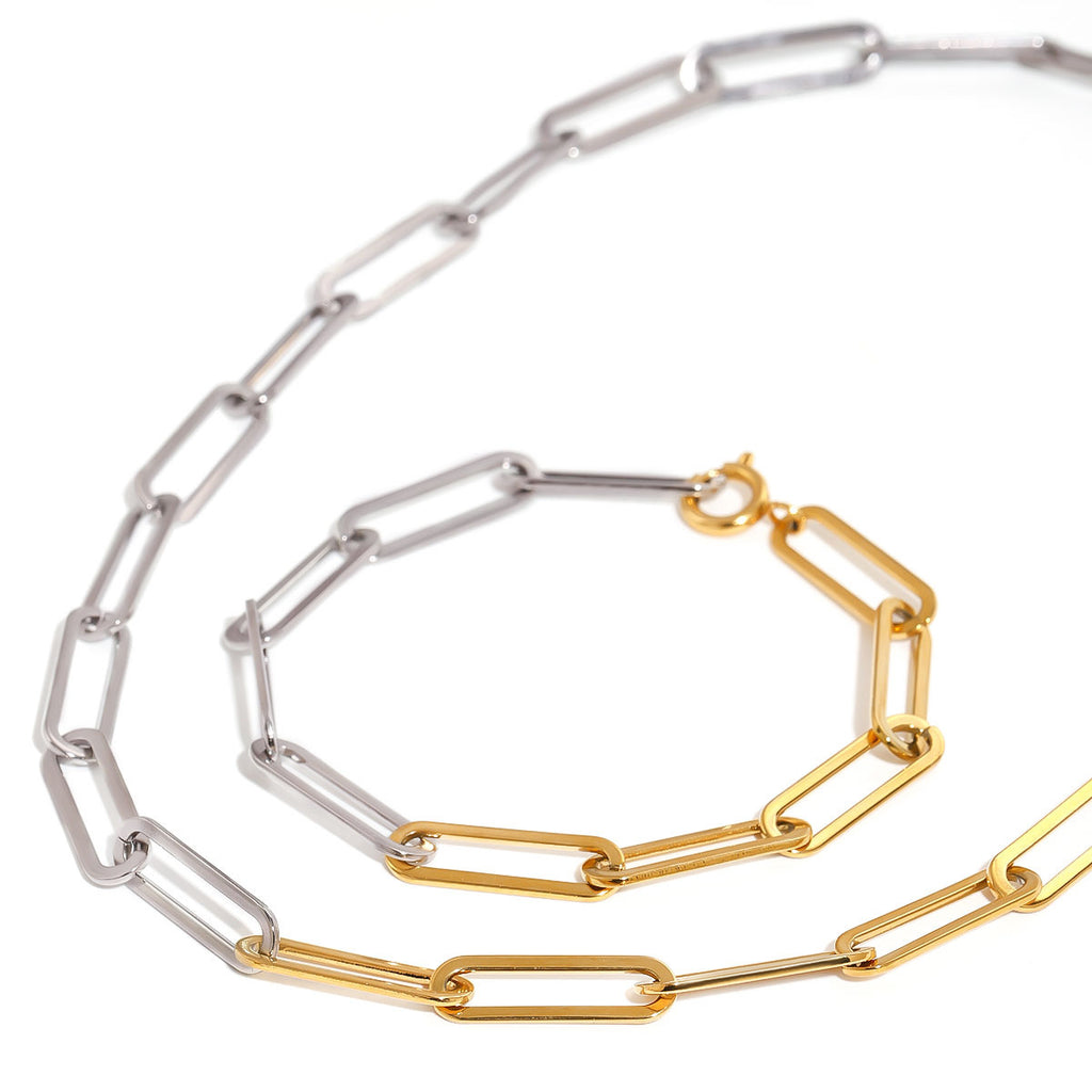 Stainless Steel Color Block Necklace Collarbone Chain Plain Circle Chain Jewelry