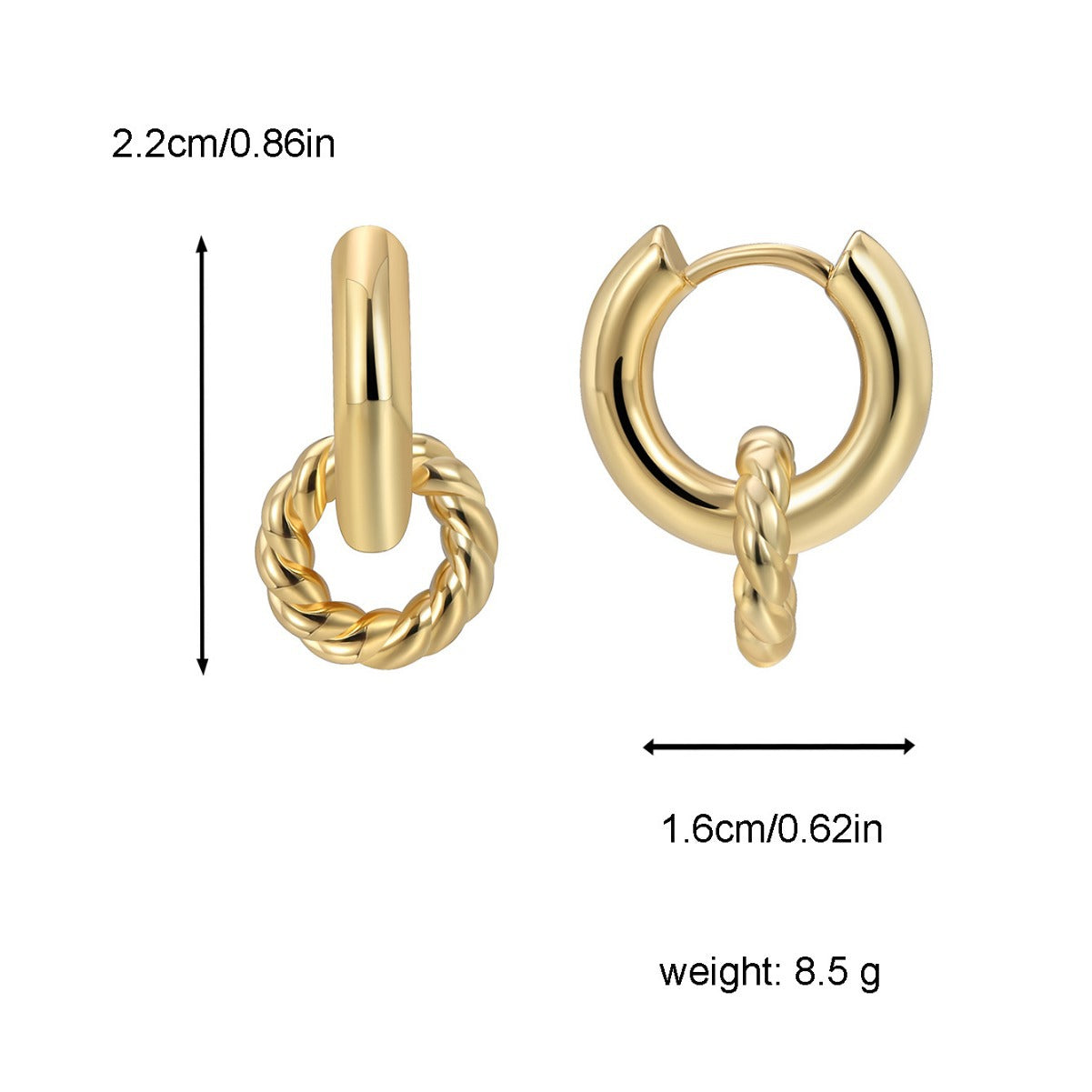 E0298 Vintage Double Loop Interlocking Earrings for Women Exaggerated Fashion Braided Hoop Earrings