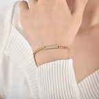 Gold-Plated Brass Cuban Link CZ Chain Bracelet with Linked Detail with cubic zirconia design details
