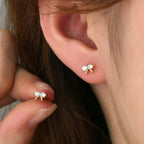 SE0277 S925Silver Bowknot Earrings for Women with Sparkling Diamonds, New Sweet Trendy Ear Piercing Jewelry