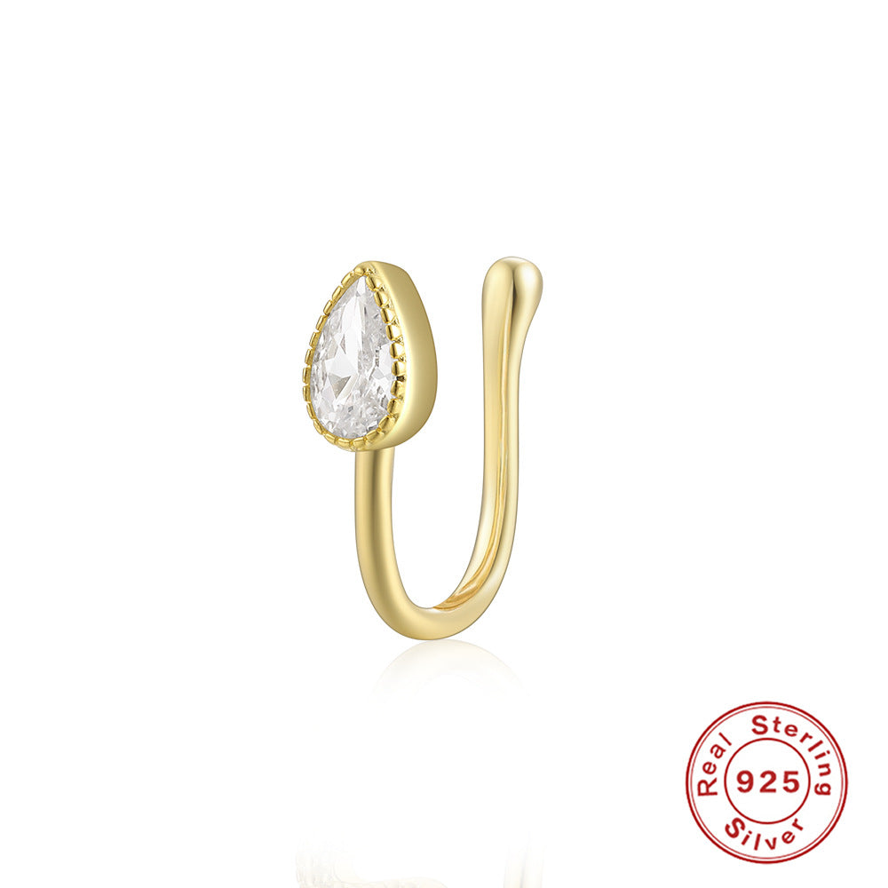 New S925Sterling Silver Geometric Water Drop Lightning Diamond Nose Ring Creative Style nose cuff Piercing jewelry