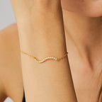 B0007 Small S Curved Bracelet Diamond-encrusted wavy twisted wire Gold-Plated Copper Jewelry