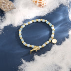 CYB0235 Copper plating14k Gold Dolphin Gemstone Beaded Ocean Bracelet