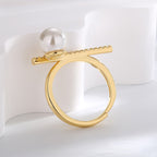R0592 Simple Single Row Zircon Ring for Women Bohemian Vintage Elegant Shell Pearl