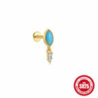 S925Sterling Silver Flat Push Piercing Zircon Earrings Fan-shaped Tassel Ear Jewelry Ear Cuff