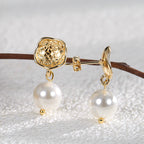 E0374 Bohemian Pearl Earrings for Women Baroque Vintage Hammered Pattern Fashion Earrings Drop Earrings