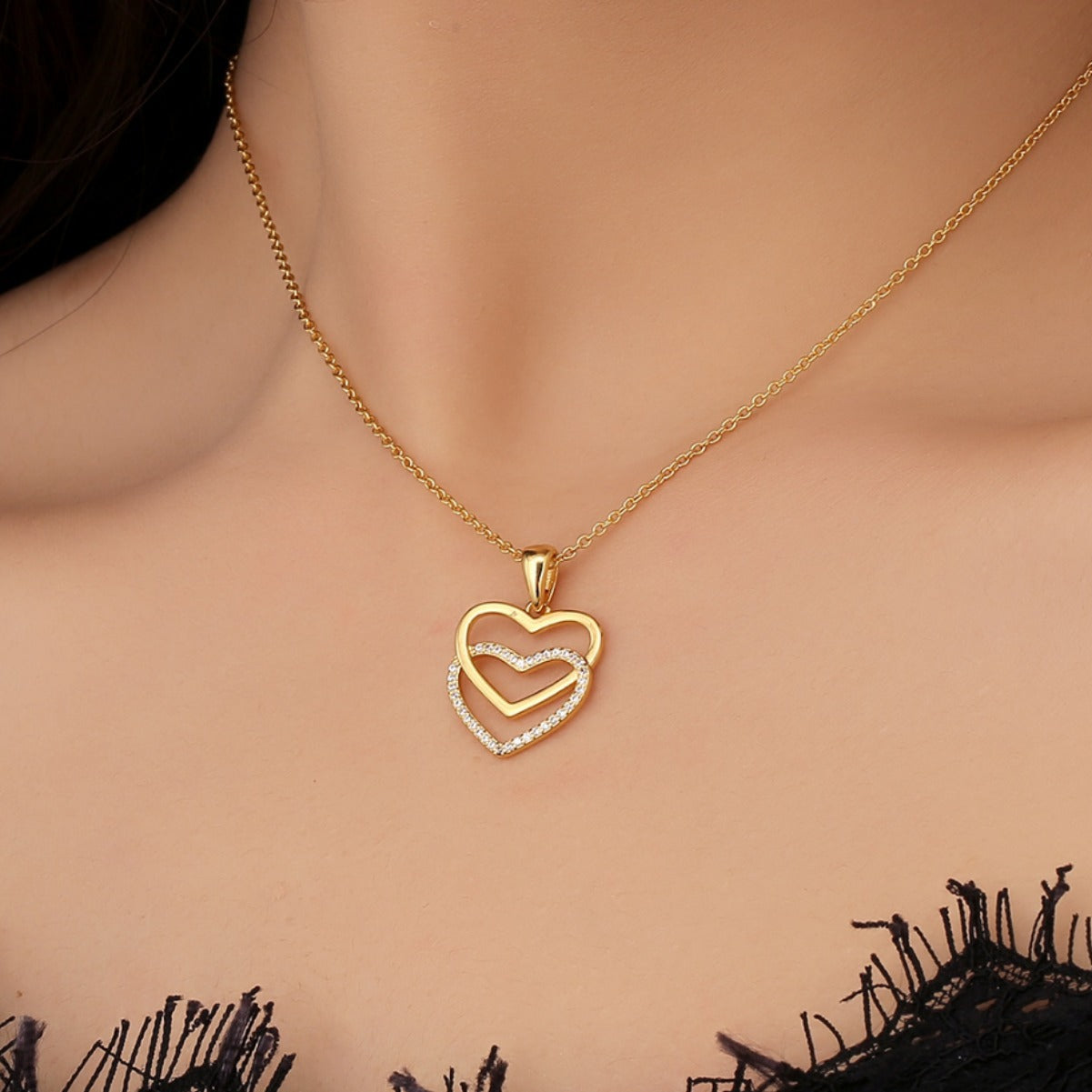 CYN0170 Cross Heart Pendant Copper Necklace Collarbone Chain