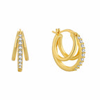 E0525 Fashion Geometric Three-Circle Earrings for Women, Copper Gold-Plated with Micro-Inlaid White Zircon, Elegant Ear Jewelry