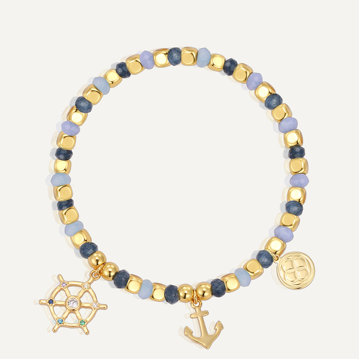 B0273 Ocean Pirate Series Chalcedony Beaded Vintage Anchor Rudder Bracelet