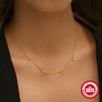 S925 Sterling Silver Star Moon Zircon Layered Collarbone Necklace