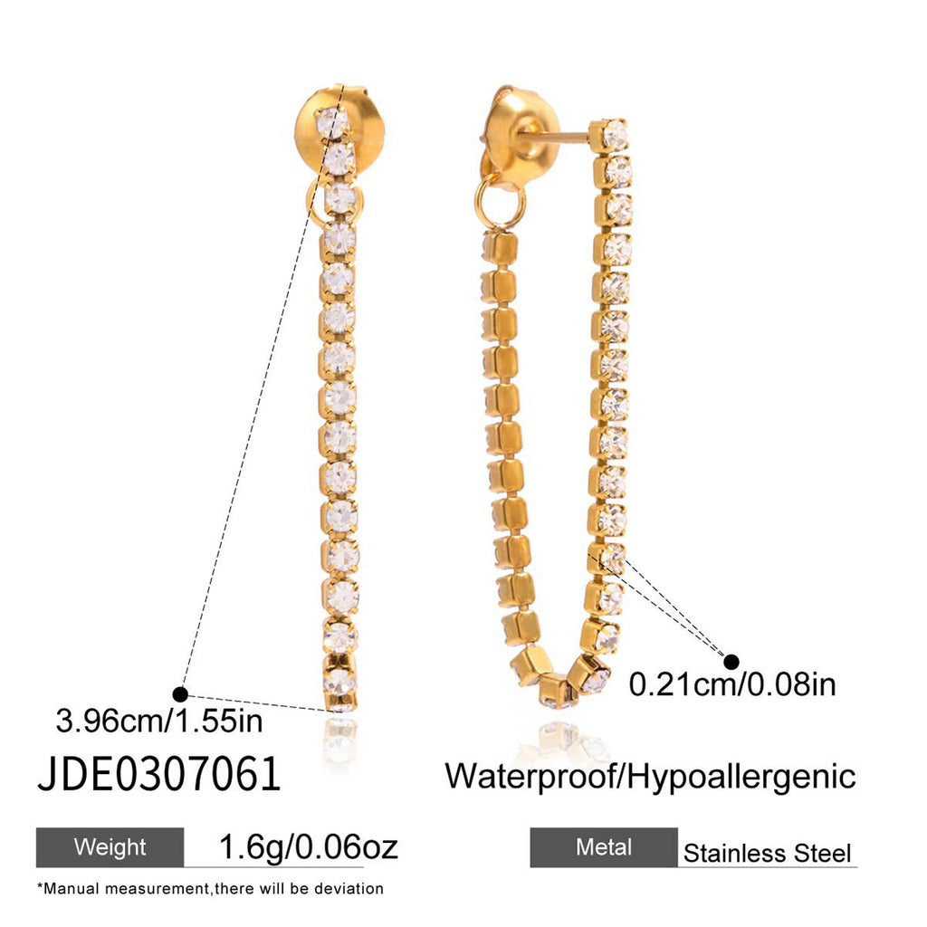 2H Zircon Chain Tassel Earrings Ear Studs Ear Jewelry Stainless Steel Accessories