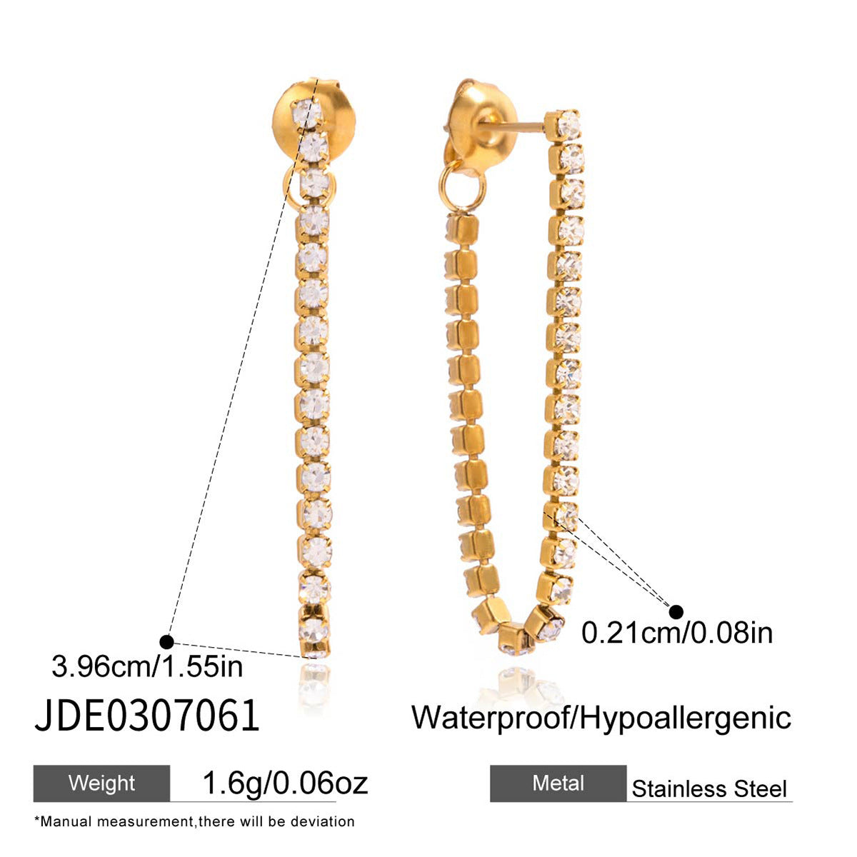 2H Zircon Chain Tassel Earrings Ear Studs Ear Jewelry Stainless Steel Accessories