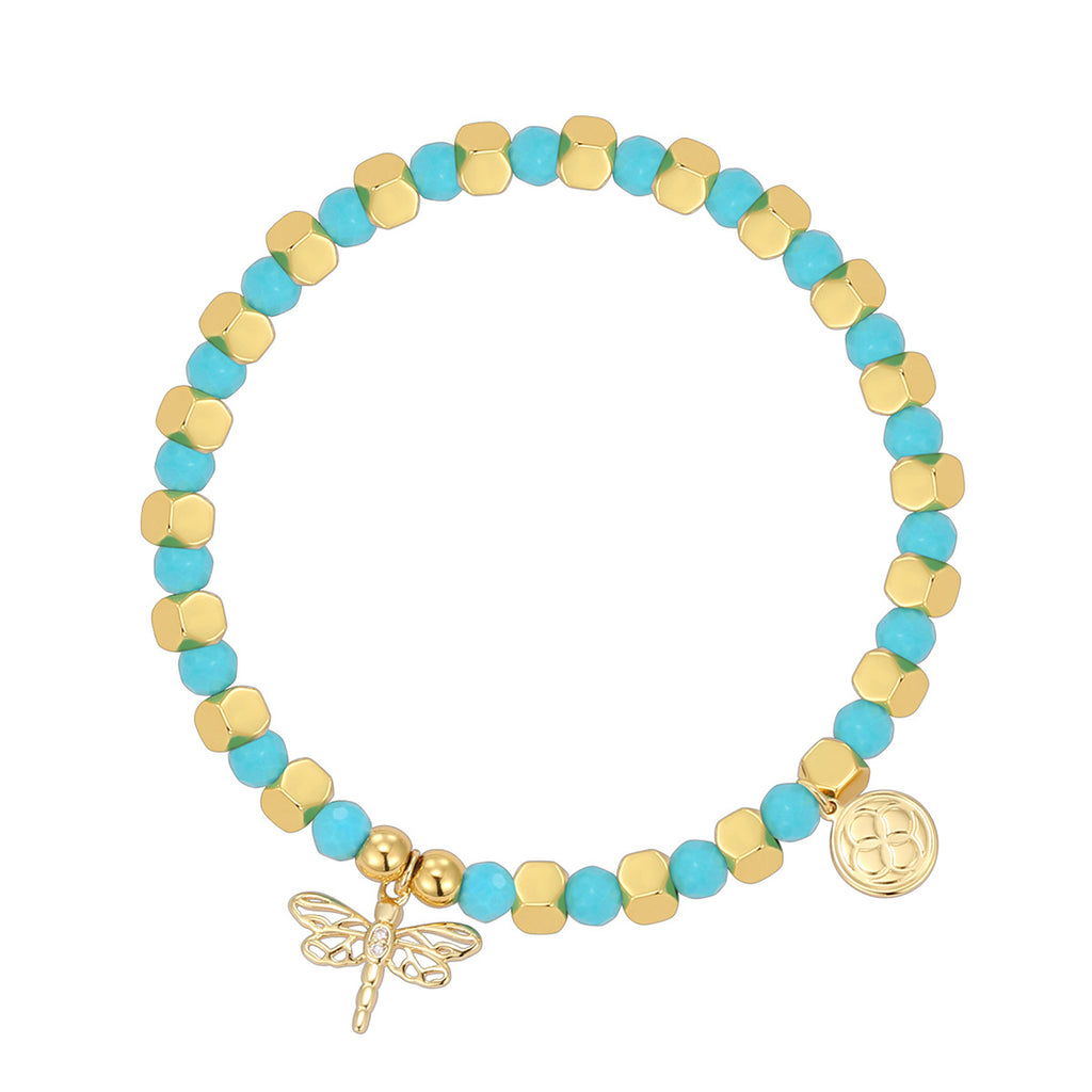 B0242 Bohemian Copper Plated14k Gold Dragonfly Beaded Bracelet Jewelry