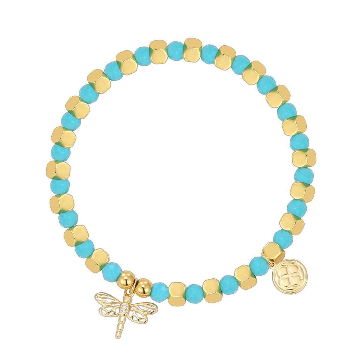 B0242 Bohemian Copper Plated14k Gold Dragonfly Beaded Bracelet Jewelry