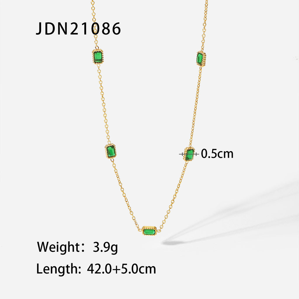 Fashion Retro Green Zircon Series Necklace Earrings Bracelet Ring Women's Stainless Steel Jewelry