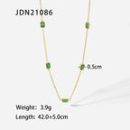 Fashion Retro Green Zircon Series Necklace Earrings Bracelet Ring Women's Stainless Steel Jewelry