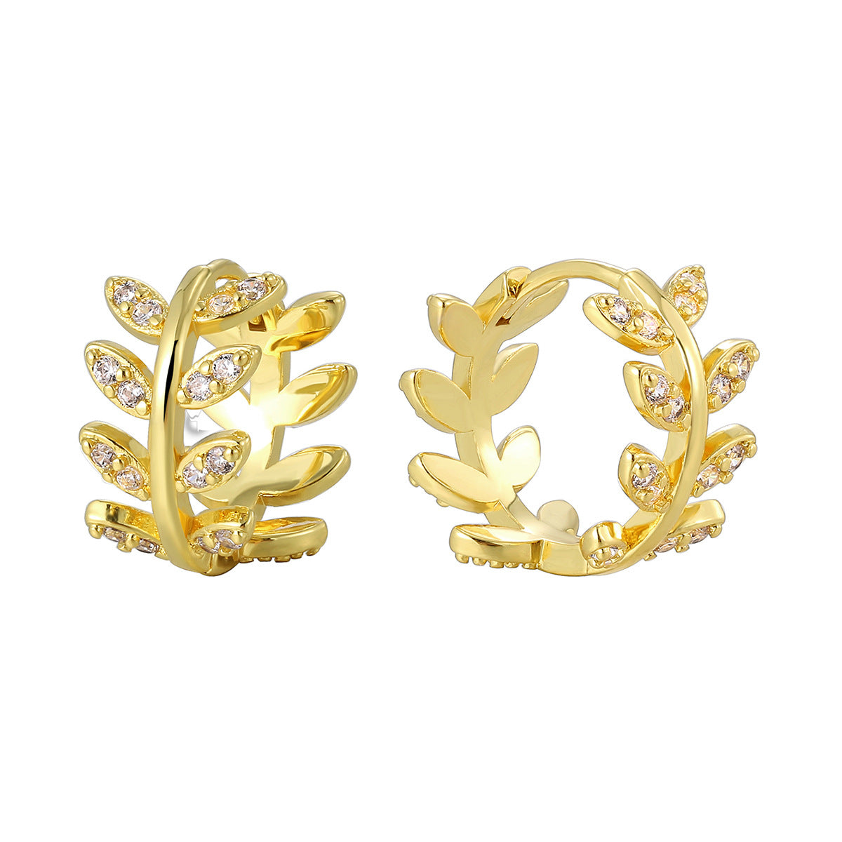 E0524 Fashion Wheat Ear Design Earrings for Women, Gold-Plated Olive Branch Zircon Autumn Winter Earrings