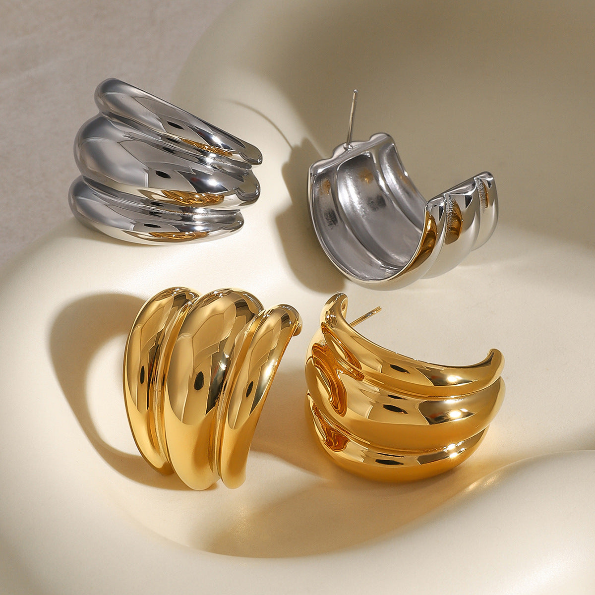 2H Exaggerated Earrings Fashion Design Ear Jewelry Stainless Steel Stud Earrings Accessories