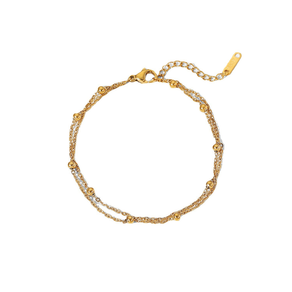 Exquisite 18K Gold Bead Chain Bracelet PVD Electroplated Jewelry Waterproof Double Layer Chain Bracelet for Women