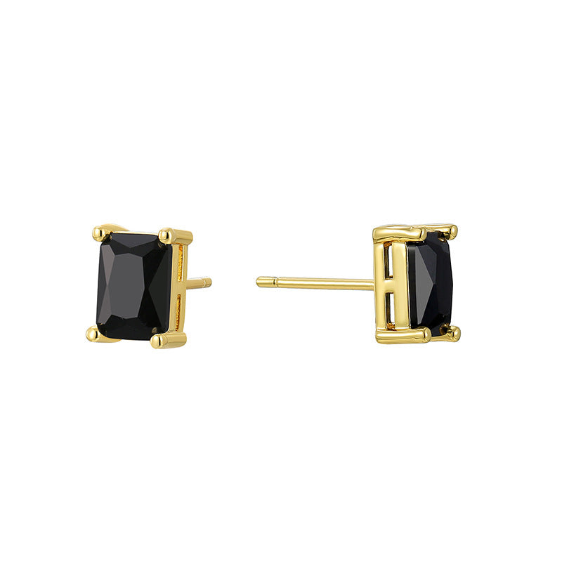 E0176 Korean Style Simple and Compact Design Earrings for Women gold Retro Inlaid Black Square Zircon Earrings