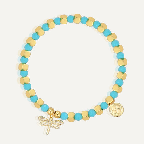 14K Gold-Plated Brass Dragonfly Beaded Bracelet in a gold-tone brass finish