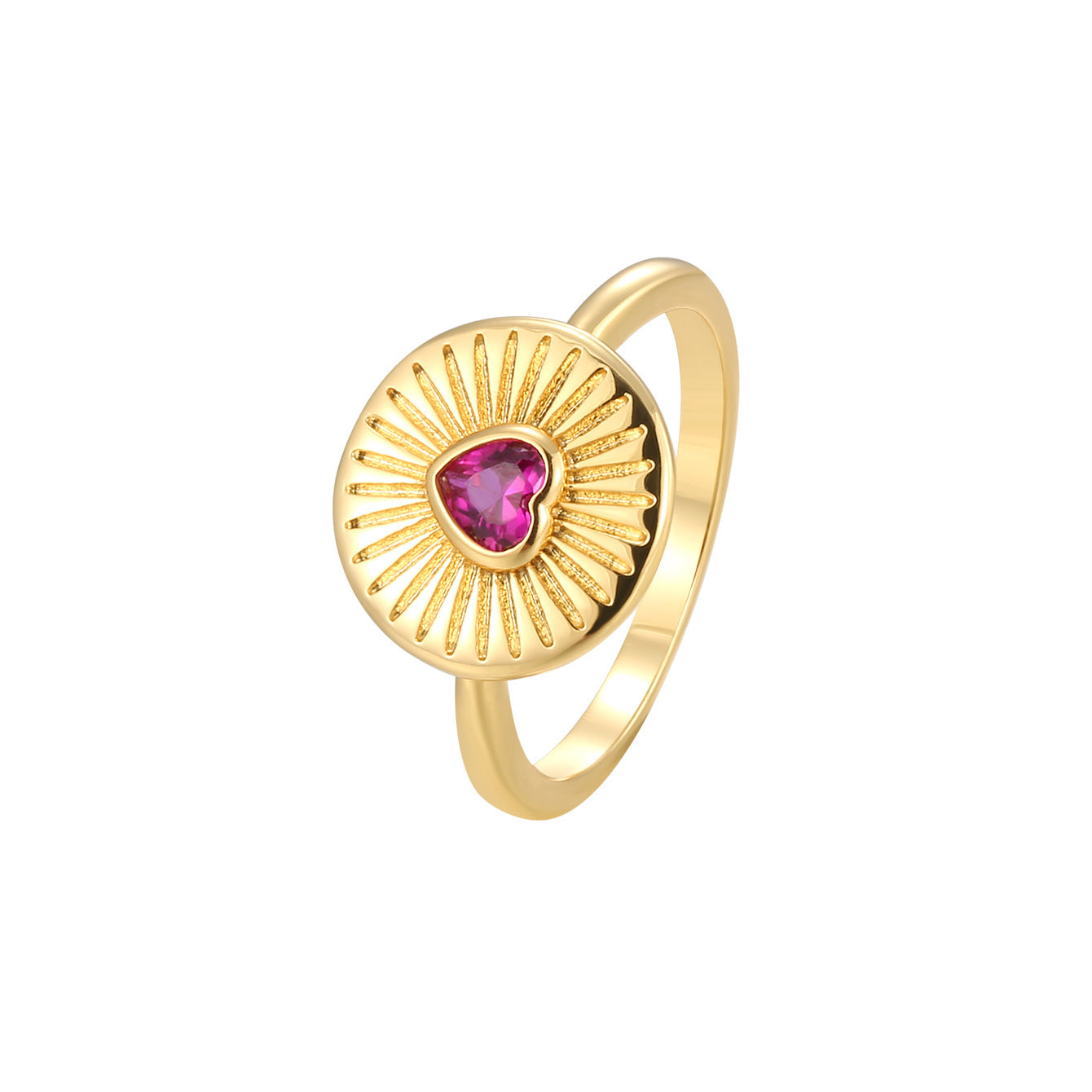 R0156 Brass Gold-Plated Vintage Fashion Design Inlaid Purple Heart Zircon Ring for Women Minimalist