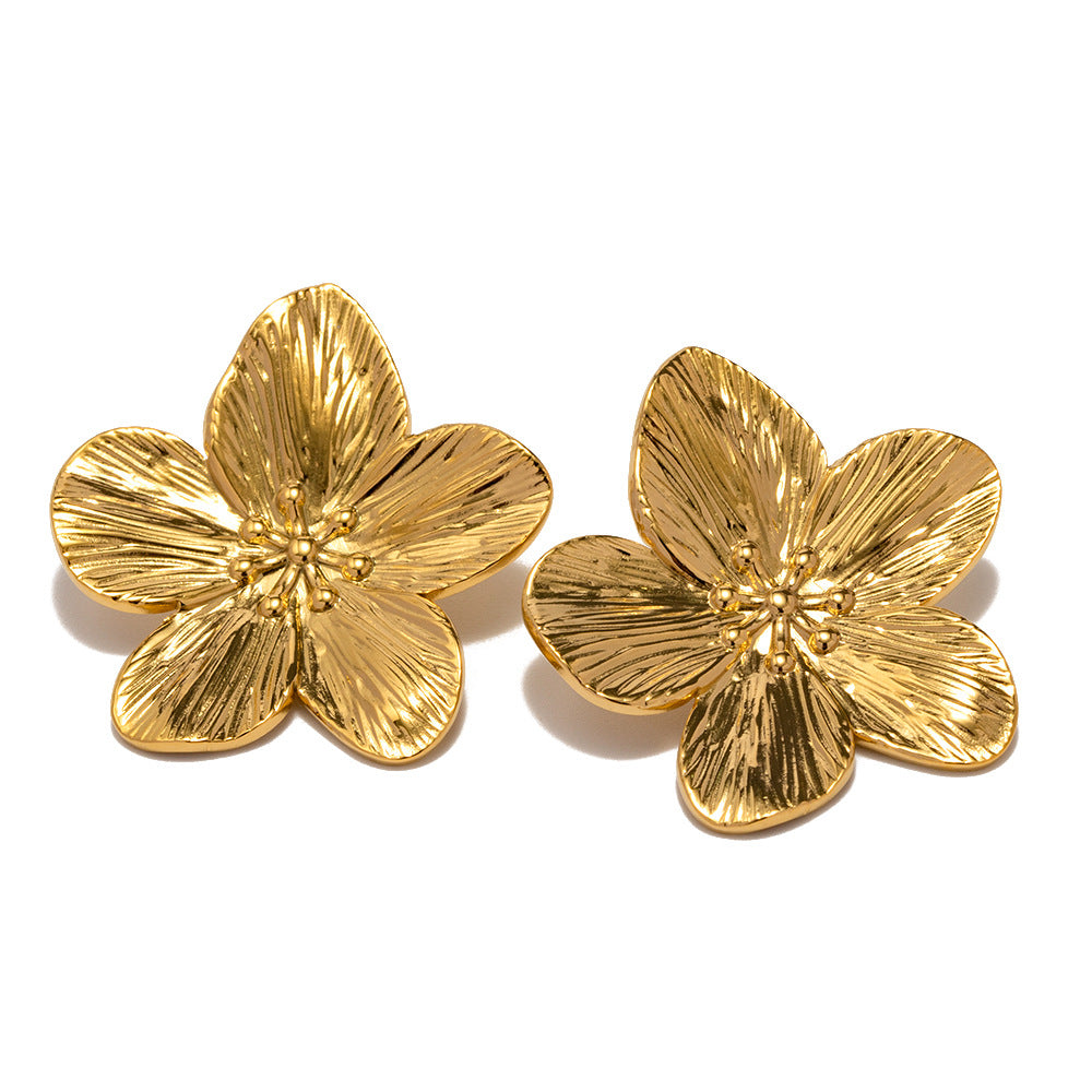 French Court Style Matte Vintage gold Stainless Steel Flower Metal Stud Earrings Design Sense Earrings Jewelry