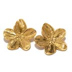 French Court Style Matte Vintage gold Stainless Steel Flower Metal Stud Earrings Design Sense Earrings Jewelry