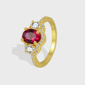 Gold-Plated Brass Oval Pavé Red CZ Ring for boutique wholesale jewelry collections