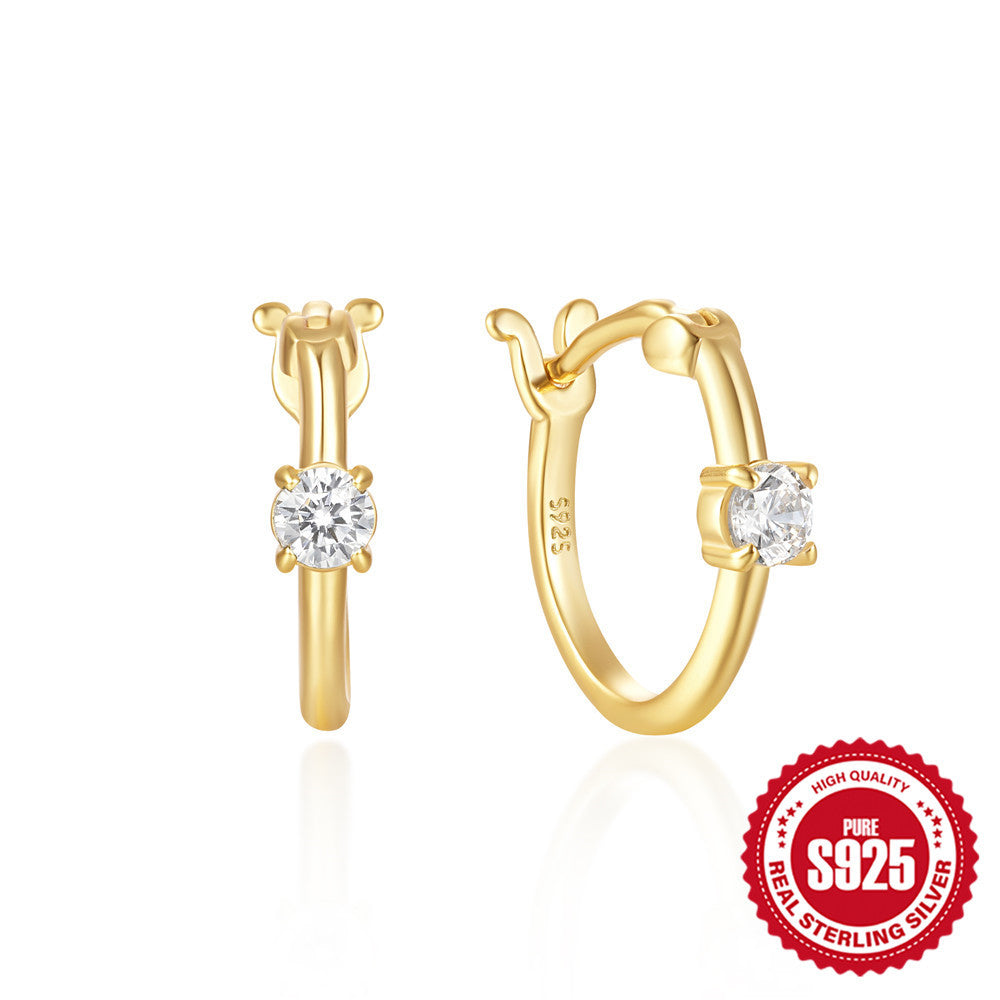 S925Sterling Silver Four-Prong Inlaid Diamond Hoop Earrings Hot-Selling Creative Inlaid Zircon Fashion Earrings