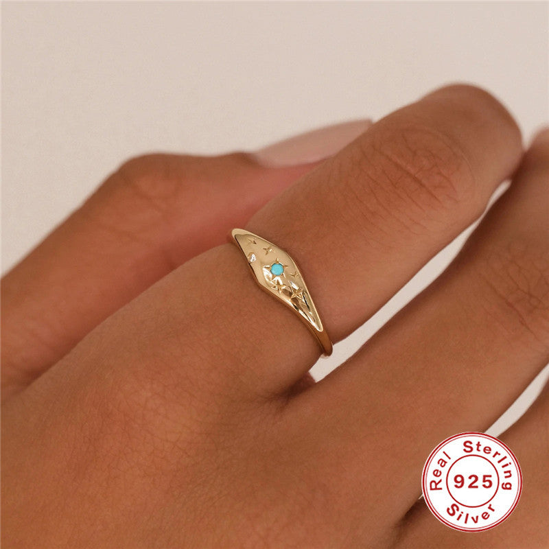 S925Sterling Silver Twelve Constellations Star Diamond Women's Ring Ring Creative Style Ring