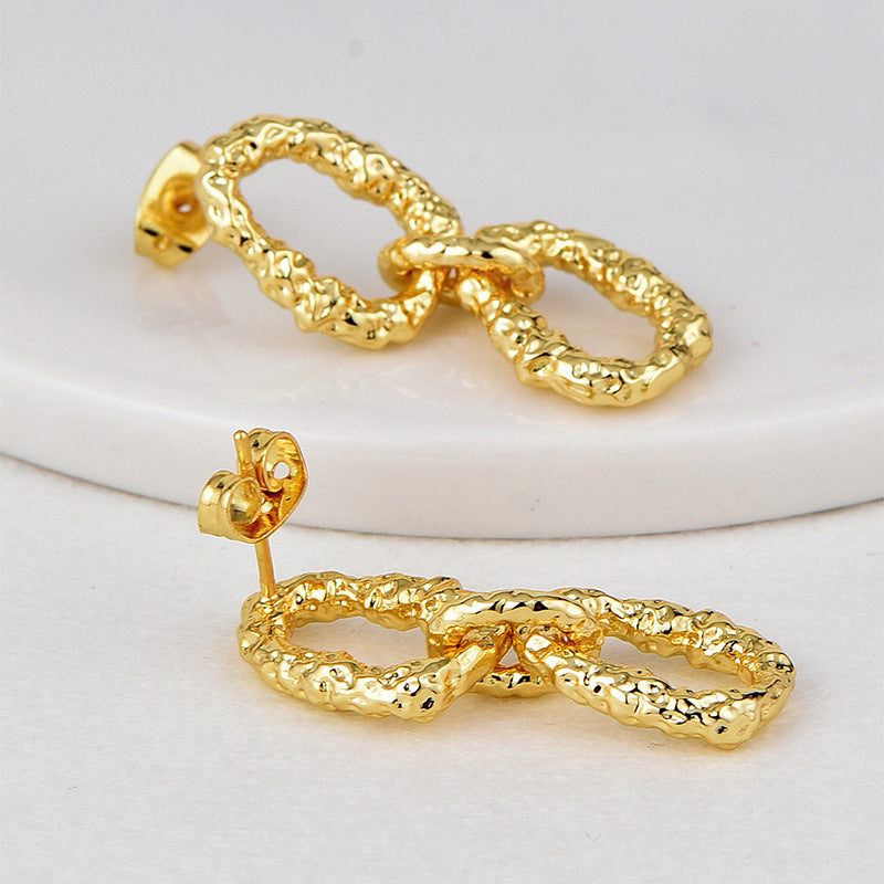 E0706 Exaggerated Irregular Lava Pattern Gender-Neutral Earrings Brass Gold-Plated Minimalist Ear Jewelry
