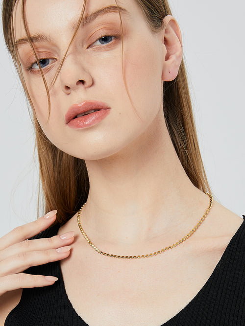18K Gold-Plated Brass Beaded Oval Necklace featuring oval detailing
