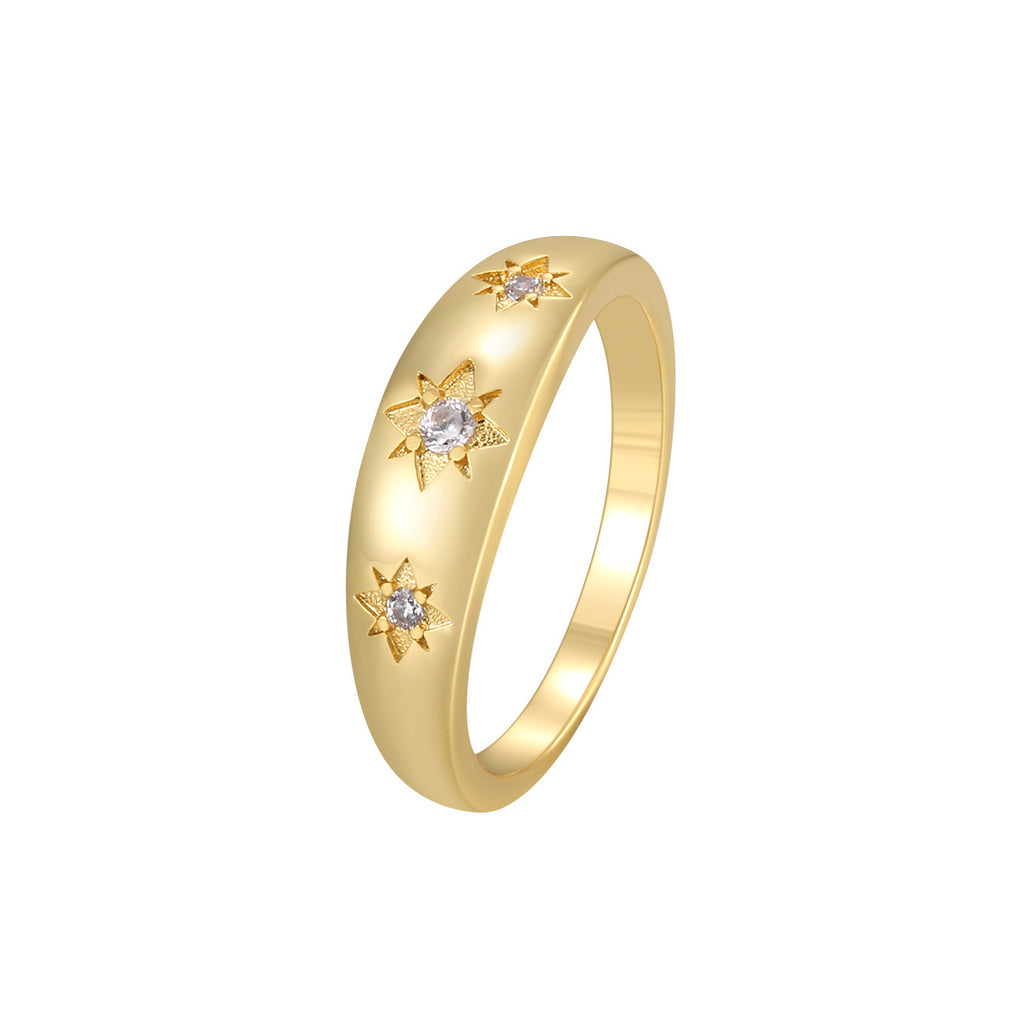 R0153 Japanese and Korean Minimalist Design Hexagram Zirconia Ring for Women Brass Gold Plated Cool Style