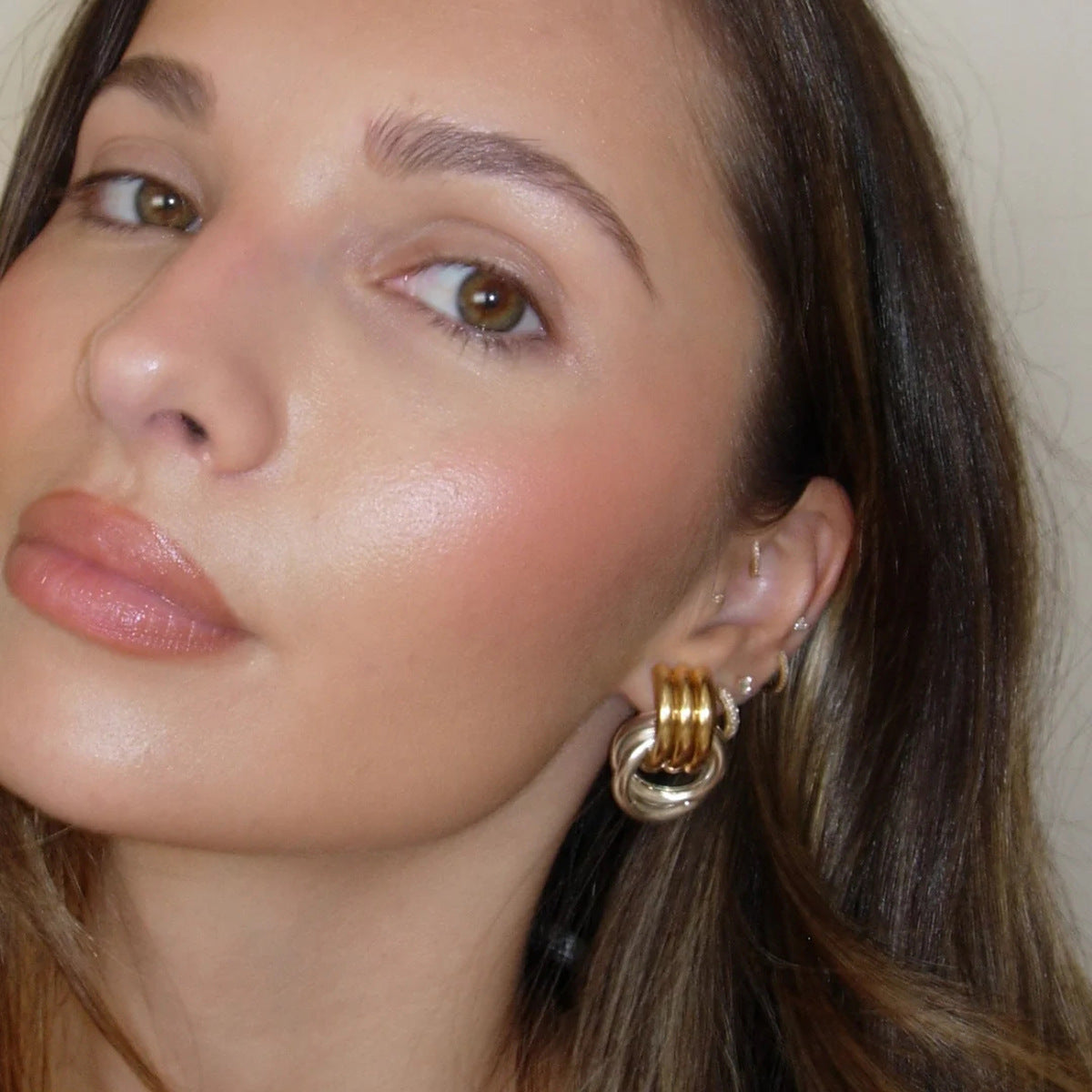 Aurora TwoTone Stainless Steel Earrings 18K Gold Thread Wrapped Circle