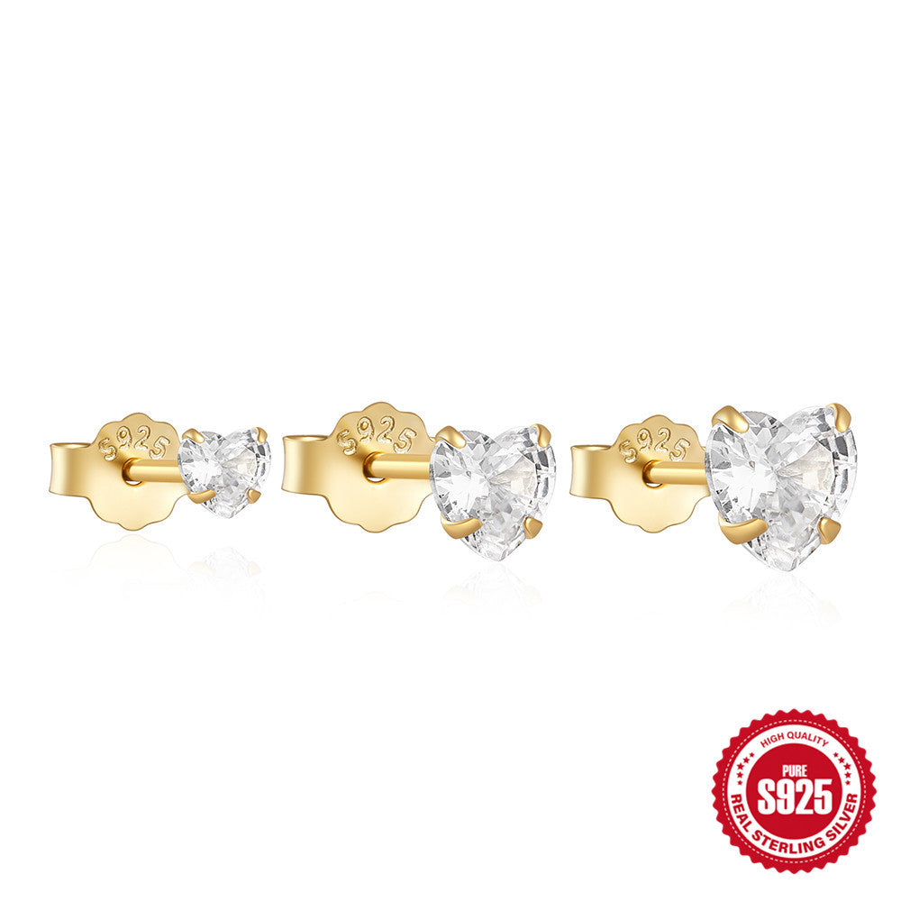 925Sterling Silver Classic Heart-Shaped Diamond-Studded Women's Earrings Set of Three Hot-Selling Ear Jewelry