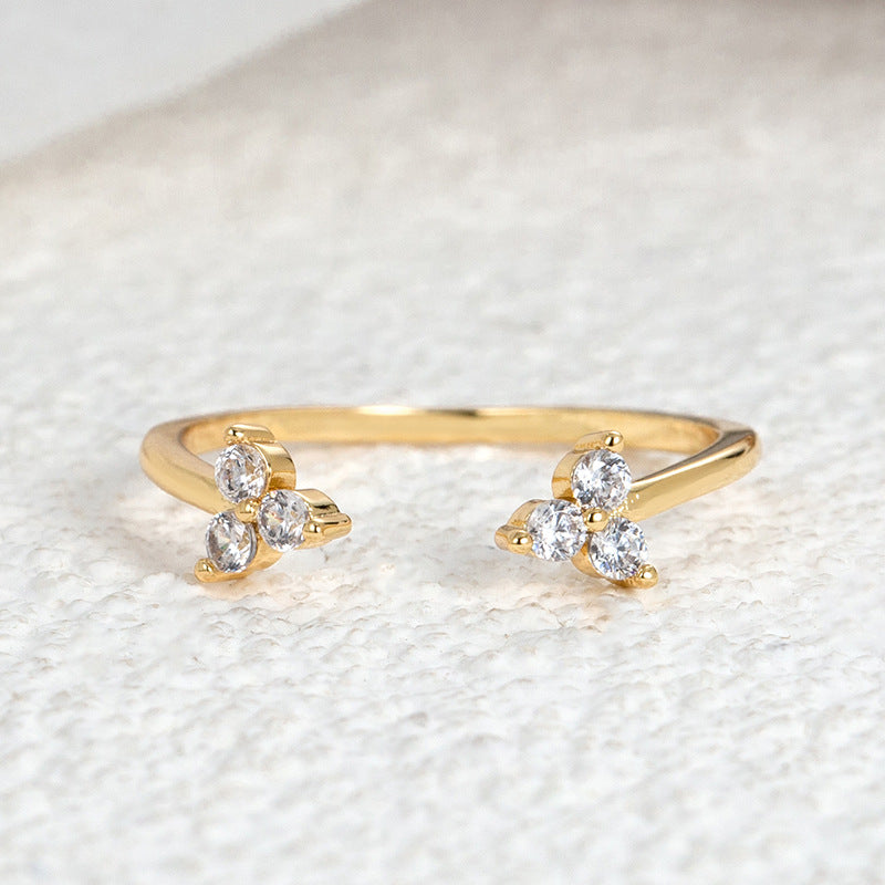 R0245 Delicate Diamond Ring Forest Style Girl Inlaid Diamond Tail Ring Thin Minimalist Line Open Ring