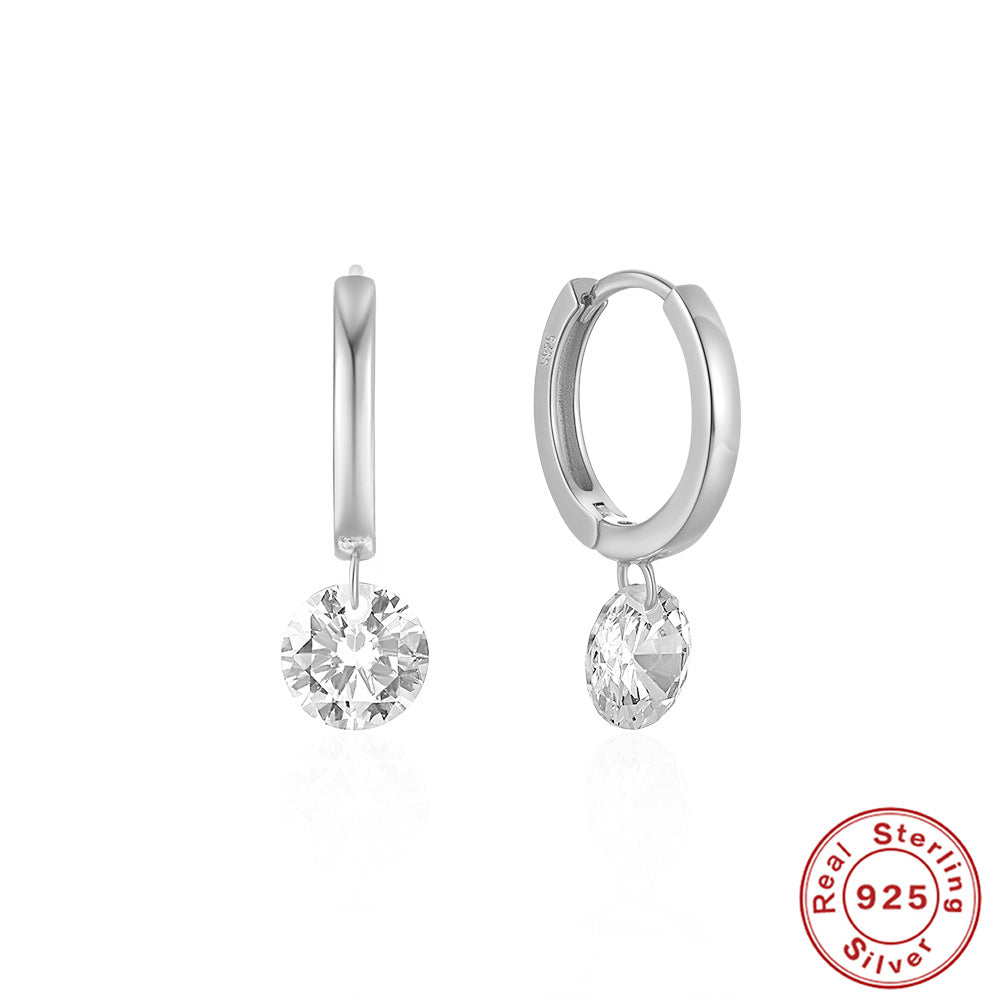 S925Sterling Silver Single Diamond Earrings Hoop Earrings Ear Clips Korean Style Earrings