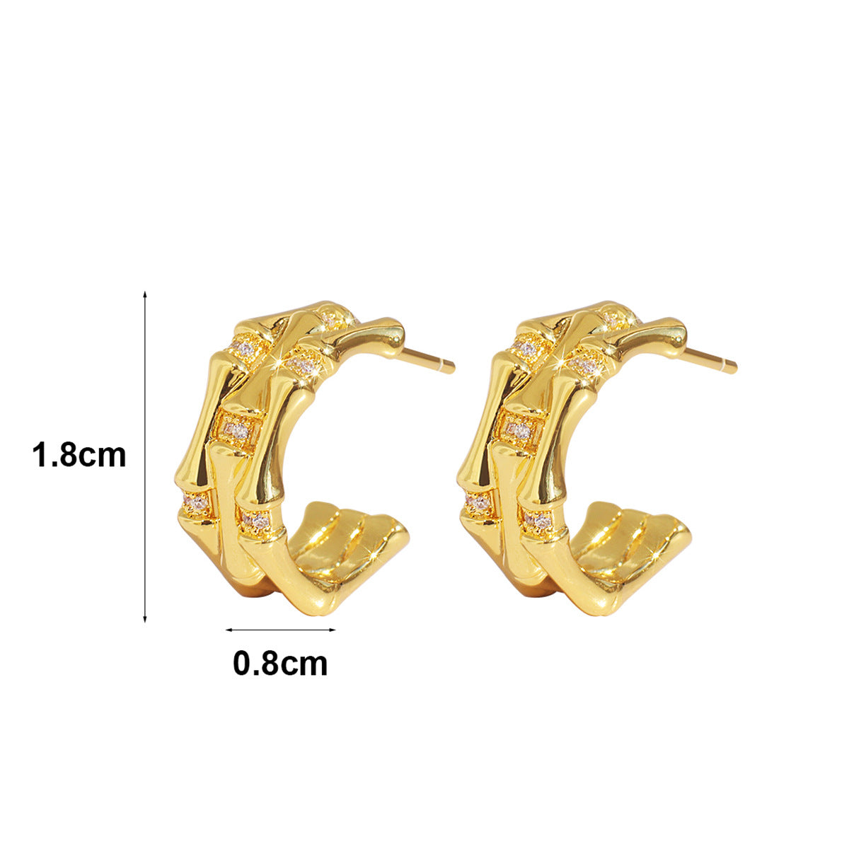 E0850 Bamboo Zircon Earrings Fashionable Elegant Retro Multi-layer Half-round C Shaped Ear Studs